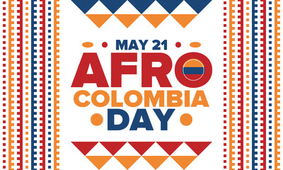 Obraz premium Afro-Colombian Day in Colombia. Celebrate annual in May 21. Freedom day poster. National holiday. Colombian flag. Afro-Colombian culture, history and heritage. Tradition pattern. Vector illustration