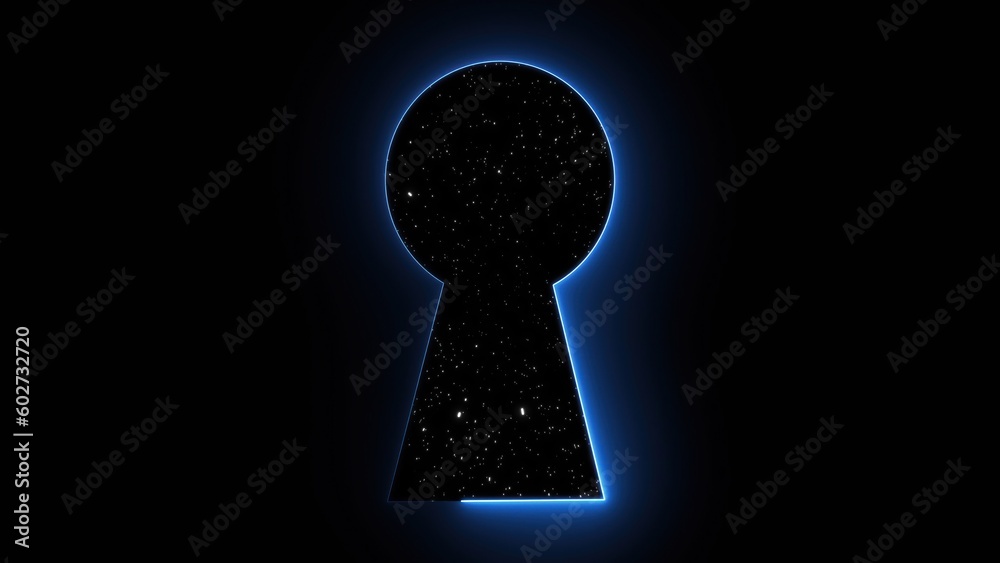 Fototapete keyhole with stars, computer graphics abstract background, 3d rendering