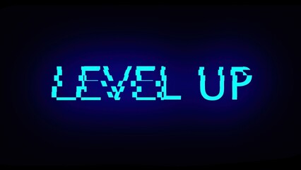 Letters of Level up text with noise on black, 3d render background, computer generating for gaming