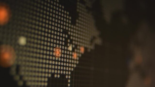 Virus attacks on network. Camera shot of a computer screen monitor. Pixels visible. Low depth of field, nice bokeh. Looking at a display.