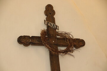 Passion of Jesus Christ. Crown of thorns and wooden cross