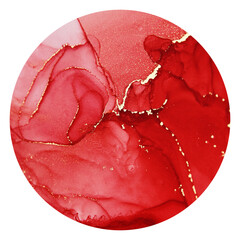 Alcohol ink colors translucent. Abstract red marble texture background in Circle. Modern fluid art. Alcohol Ink Pattern