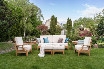 table and chairs in a garden