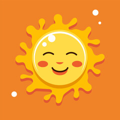 Smiling sun. Sun in cartoon style. Vector clipart isolated on orange background.