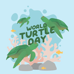 world turtle day design template for celebration. turtle vector design. turtle day illustration. flat design.