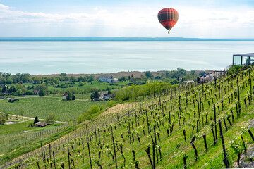 hot-air balloon over lake Balaton in Hungary
