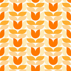 Seamless pattern of geometric, mid-century design leaves on  isolated background. Design for celebration prints, scrapbooking, nursery decor, home decor, paper crafts, invitation design, textile.