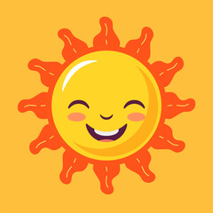 Sun. Sun character. Sun in cartoon style. Vector clipart isolated on yellow background.