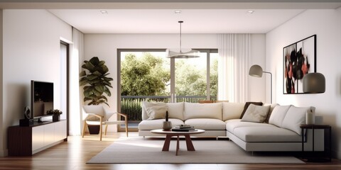 Obraz na płótnie Canvas Chic Modern Living Room Interior AI Generated Generative AI