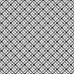 Seamless surface pattern with ethnic ornament. Black crossed diagonal stripes grill on white background. Crosses, strokes, diamonds and stripes motif. Geometric wallpaper. Digital paper, print. Vector