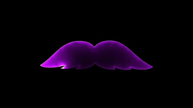 Computer generated background with neon light draws a mustache shape. 3D rendering mustache icon of luminous shiny lines