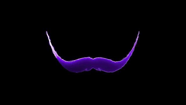 Computer generated background with neon light draws a mustache shape. 3D rendering mustache icon of luminous shiny lines