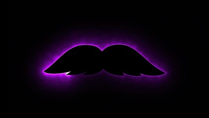 Computer generated background with neon light draws a mustache shape. 3D rendering mustache icon of luminous shiny lines