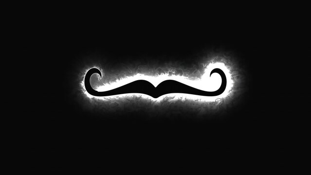 Computer generated background with neon light draws a mustache shape. 3D rendering mustache icon of luminous shiny lines