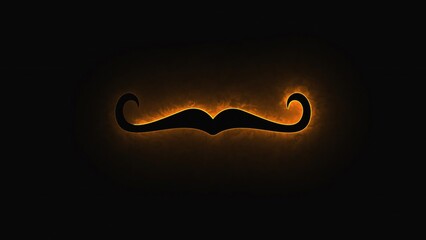 Computer generated background with neon light draws a mustache shape. 3D rendering mustache icon of luminous shiny lines