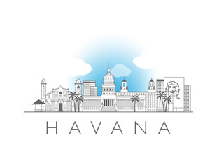 Obraz premium Havana cityscape line art style vector illustration