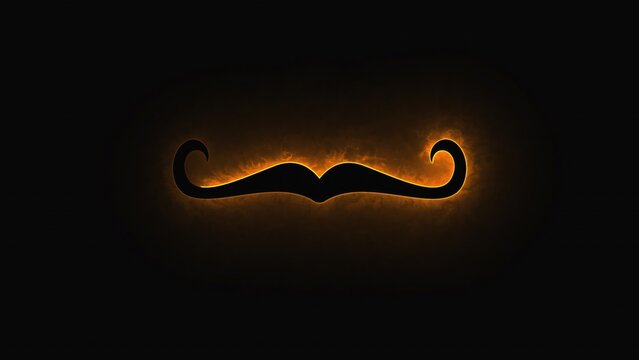 Computer generated background with neon light draws a mustache shape. 3D rendering mustache icon of luminous shiny lines