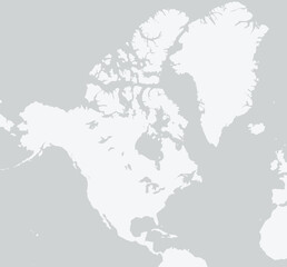 Blank elegant minimal North America and Greenland map. Isolated on a grey background. Editable vector illustration.