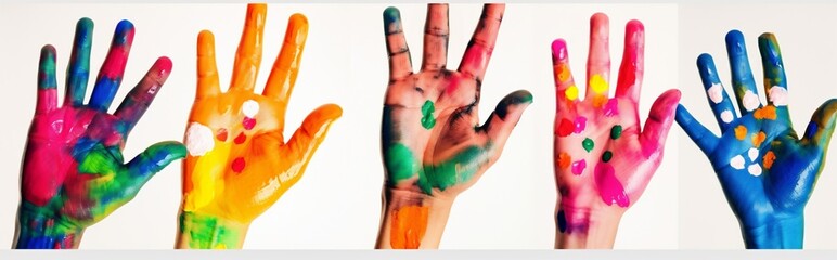 concept colorful hand smile child paint artist art fun finger. Generative AI.