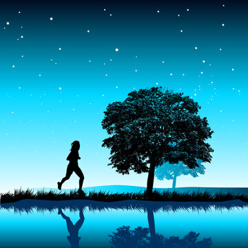 A women running at night.