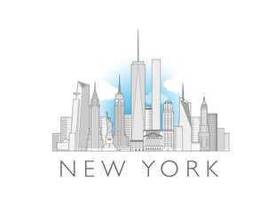 New York cityscape line art style vector illustration - obrazy, fototapety, plakaty
