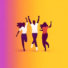 gradient illustration people dancing, man and 2 women, minimalism, yellow white purple,