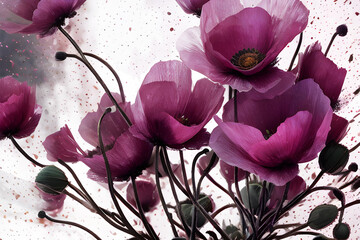 Tapeta kwiaty, fioletowe maki. Abstrakcyjne tło kwiatowe. Generative AI