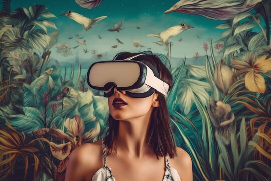 woman glasses future virtual travel vr life events abstract reality technology digital. Generative AI.