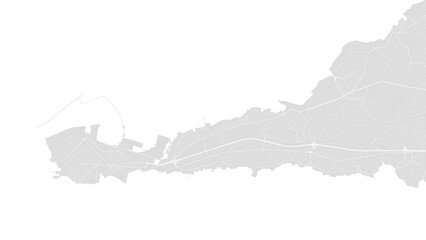 Background Conakry map, Guinea, white and light grey city poster. Vector map with roads and water. Widescreen proportion, flat design roadmap.