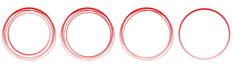 Red gradient circle frame with transparent background. Red circle shapes PNG. Set of red thin line circles. Line, outline red circular shapes for marking, highlighting, decoration.