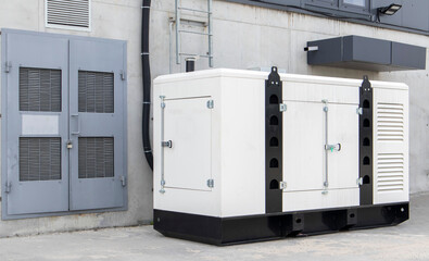 Mobile, standby industrial diesel generator for emergency power supply. Generator with internal...