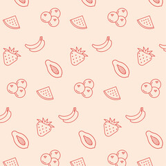 A pattern of fruits on a pink background