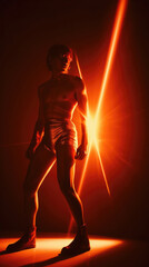 Obraz na płótnie Canvas Photo realistic illustration of a cyberpunk guy, synthwave club. Anatomy and lighting reference. Generative AI.
