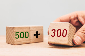 Social program 500 plus in Poland, Benefit increase, 800 plus program, allowance for each child, Help for families in Poland, Wooden blocks with text