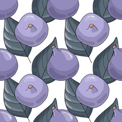 Cute seamless pattern with fig fruit and leaves. Vector illustration