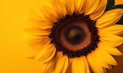  a sunflower with a yellow background and a green stem.  generative ai