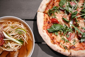 Homemade Margherita pizza healthy plate close up
