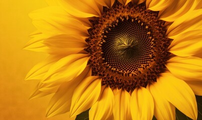 Fototapeta premium a sunflower with a yellow background and a green stem. generative ai