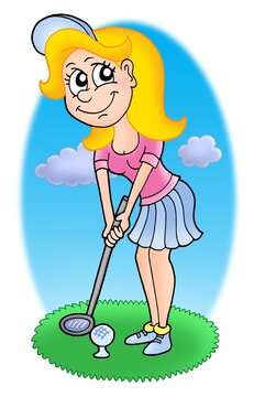 Golf girl 2 - color raster illustration.
