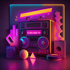 Neon Album Covers: The Retro Art That Never Goes Out of Style Neon, Music, and Art: The Three Ingredients for 80s Album Covers. AI generated image