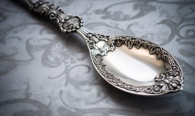  a silver spoon with a flower design on it's side.  generative ai
