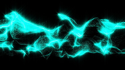 Space with particles and waves, effect of cloth, 3d background, computer rendering backdrop