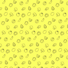 A pattern of drawn fruits and vegetables.
