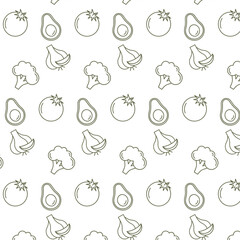 Avocado, tomato, broccoli and garlic pattern.