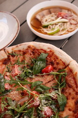 Homemade Margherita pizza healthy plate close up