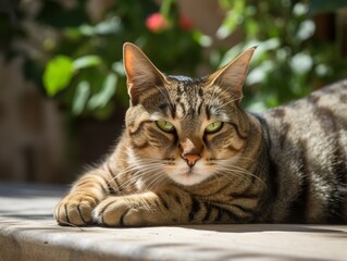 Fototapeta premium The Tranquil Tabby Cat Enjoying a Lazy Afternoon