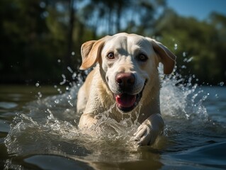 The Joyful Labrador Retriever in a Lake