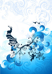 Christmas winter elements with flowing swirls. Vector illustration.