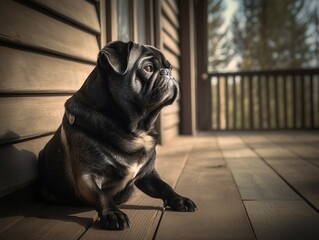 The Pensive Pug Pondering on a Porch