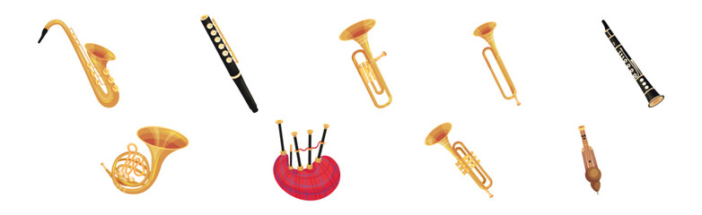 Wind Musical Instrument with Mouthpiece for Blowing Vector Set